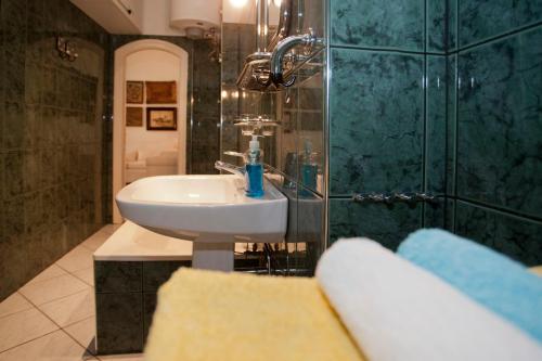 y baño con lavabo y ducha. en Hungarian Souvenir, en Budapest