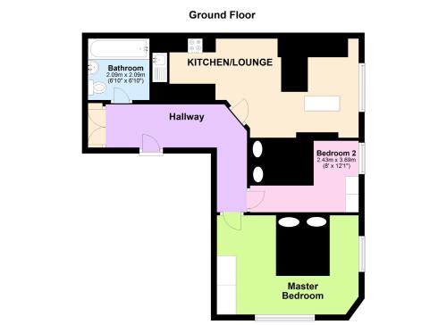 a floor plan of the ground floor of a building at Holden Court Apartment - Apt 1 in West Drayton