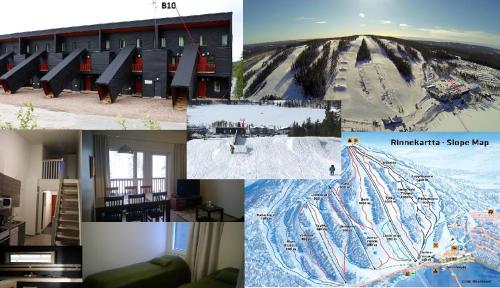 a collage of photos of a ski resort with a mountain at SKIVILLAS 61 UKKOHALLA in Hyrynsalmi