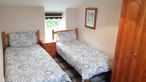 a bedroom with two beds and a window at Vineyard Vale Cottage in Saundersfoot