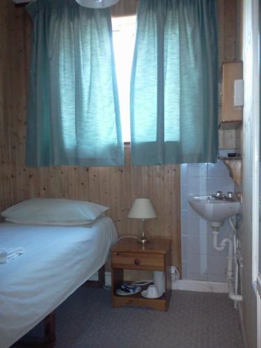 a bedroom with a bed and a sink and a window at Carlton Lodge in Cambridge
