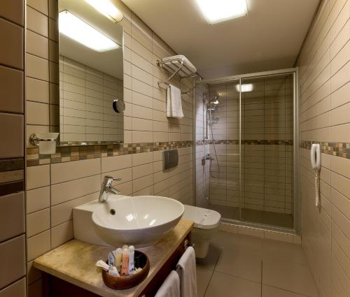 a bathroom with a sink and a toilet and a shower at Istanbul Golden City Hotel in Istanbul