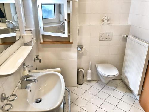 Baño pequeño con lavabo y aseo en Hubertus Dependance en Obertauern