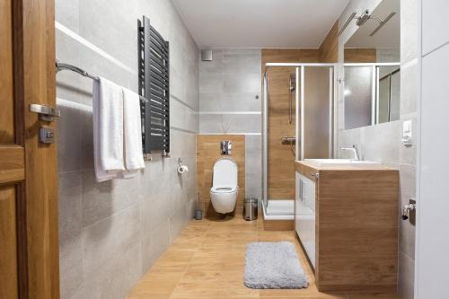 a bathroom with a toilet and a sink at Apartament Loft in Augustów
