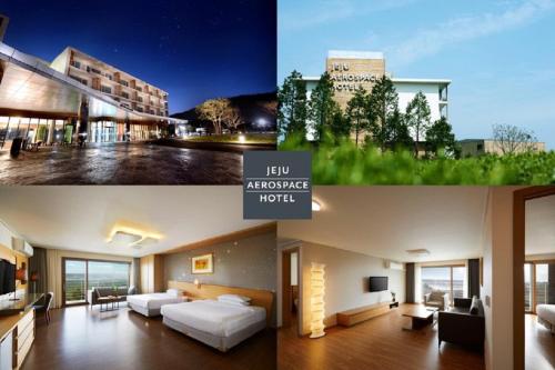 un collage de fotos de un hotel en Jeju Aerospace Hotel en Seogwipo