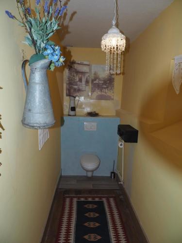 La salle de bains est pourvue de toilettes et d'une grande cloche. dans l'établissement Chateau Saint Claude an der Saone, à Mantoche