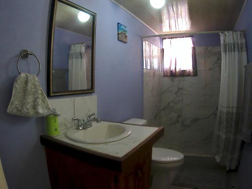 a bathroom with a sink and a shower and a toilet at Jem Gems in Christ Church