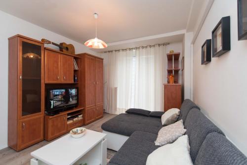 a living room with a couch and a tv at Apartman Lux in Daruvar