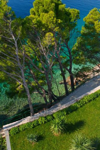 a painting of a path with trees and the water at Villa Paulina in Brela