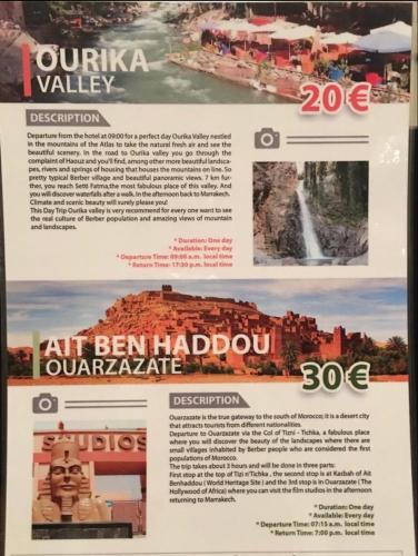 a flyer for a resort with a picture of a waterfall at Hotel Central Palace in Marrakech