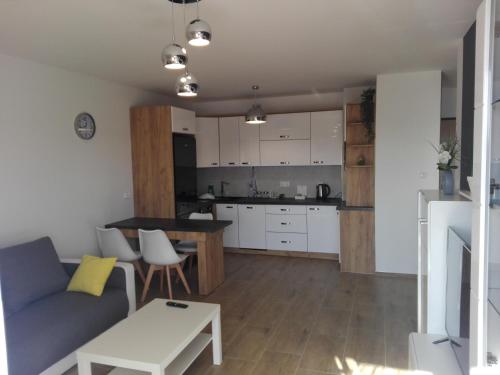 salon i kuchnia z kanapą i stołem w obiekcie Apartament Marzenie 5 - Opole w mieście Opole