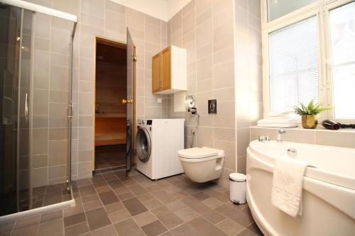 a bathroom with a toilet and a sink and a shower at Tallinn City Apartments Old Town Toompea in Tallinn