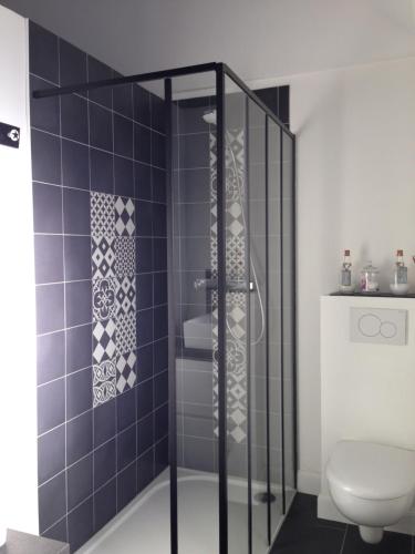 a bathroom with a shower and a toilet at Idées Déco At Home in Verneuil-sur-Seine