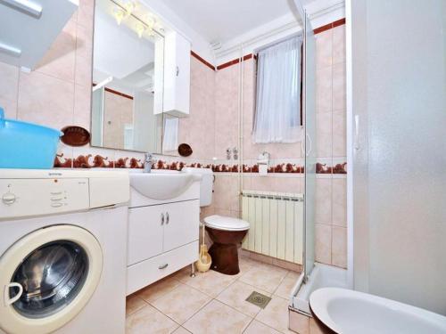 a bathroom with a washing machine and a sink at Apartment Pula, Istria 18 in Veli Vrh