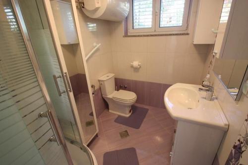 a bathroom with a toilet and a sink and a shower at Crikvenica Apartment 24 in Dramalj