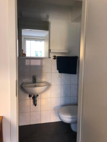 a bathroom with a sink and a toilet at Mitte24 in Neu Ulm