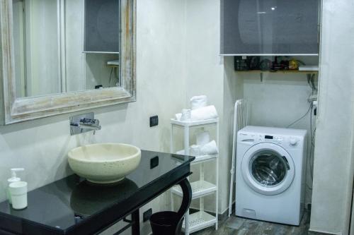 a bathroom with a sink and a washing machine at IDEAL LOFT IN CENTRO TORINO in Turin