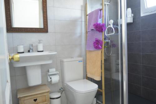 a bathroom with a toilet and a sink and a shower at El Marinero in Puerto del Carmen