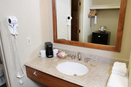a bathroom with a sink and a mirror at Riverside Inn in Grants Pass