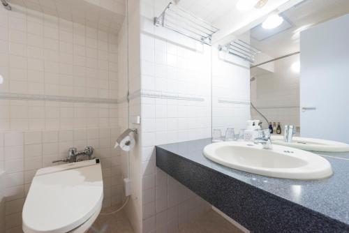 a bathroom with a toilet and a sink at Hotel Sonia Otaru in Otaru