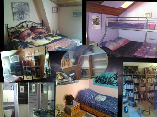 un collage de quatre photos d'un dortoir dans l'établissement appartement 1er étage dans maison individuelle, à Tanavelle