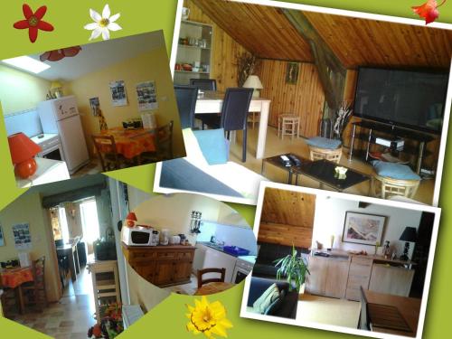 un collage de photos d'une cuisine et d'un salon dans l'établissement appartement 1er étage dans maison individuelle, à Tanavelle
