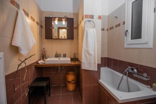 a bathroom with a sink and a bath tub at Elisso Apartment in Argostoli