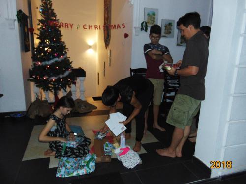 a group of people in a living room with a christmas tree at SRI LANKAN VILLA in Galle
