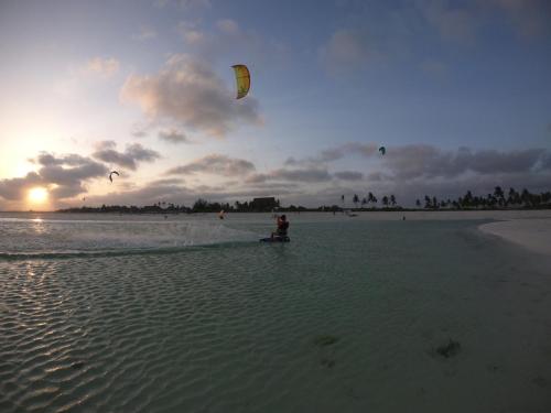 a person is flying a kite on the beach at Pole Pole Beach House in Watamu