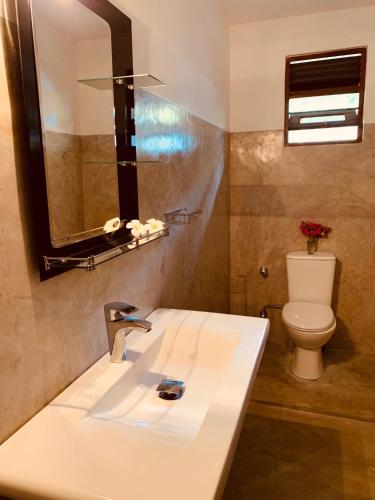 a bathroom with a sink and a toilet at Serendipity (Weligama) in Weligama