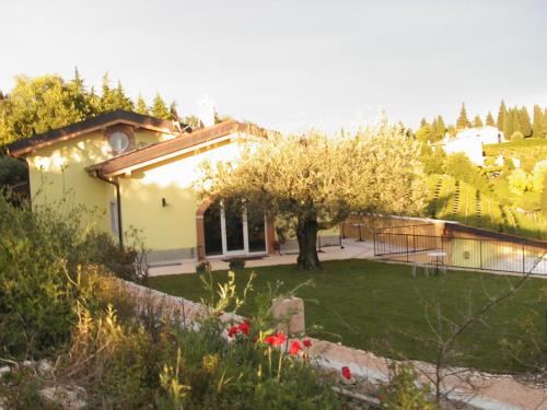 a house with a yard with a tree and flowers at B&B Al Cristo in SantʼAmbrogio di Valpolicella