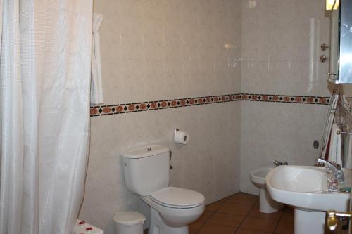 a bathroom with a toilet and a sink at Apartamentos Rurales Rosendo: "El Laurel" in Capileira