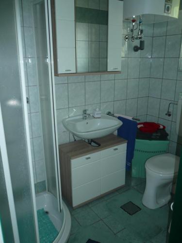 a bathroom with a sink and a toilet at Weinbergstöckl Gombotz in Neuhaus am Klausenbach