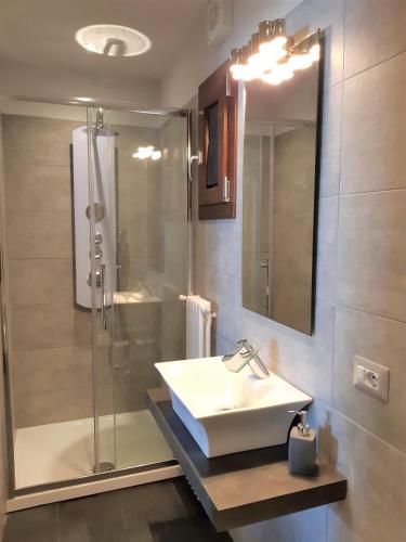 a bathroom with a sink and a shower at Le Camere Della Vecchia Osteria in Stresa