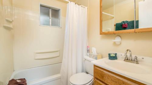 a bathroom with a sink and a toilet and a mirror at Lands End in Ruidoso