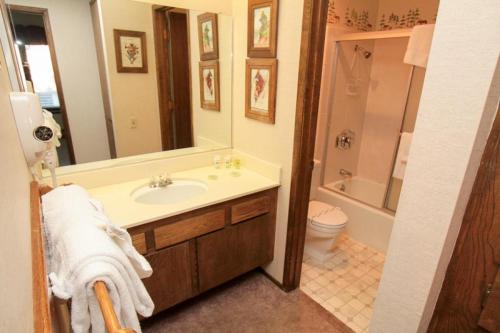 a bathroom with a sink and a shower and a toilet at Discovery 4 #128, Loft in Mammoth Lakes