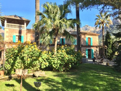 una casa con palmeras en un patio en Finca Cas Sant, en Sóller