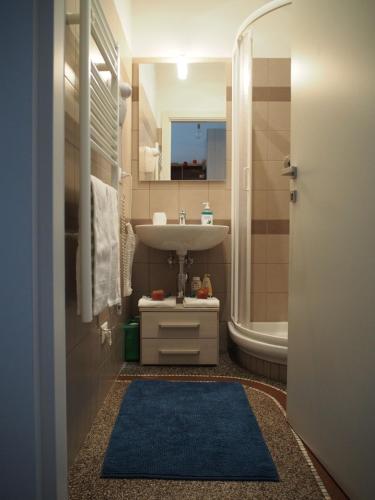 ラ・スペツィアにあるB&B Cernaia 42のバスルーム(洗面台、トイレ、鏡付)