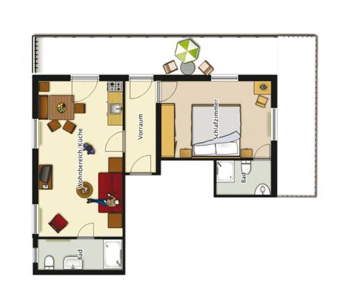 a floor plan of a house with furniture at Haus Bergheimat in Abtenau