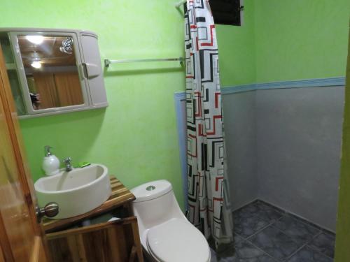 uma casa de banho com um WC branco e um lavatório. em chez philippe em Orotina