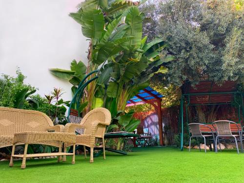 a group of chairs and tables on a lawn at Suites & Spa Galilee in Qiryat Shemona