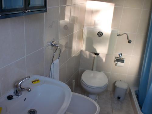 a bathroom with a white toilet and a sink at Casa Feijao - Alojamento Local in Geres