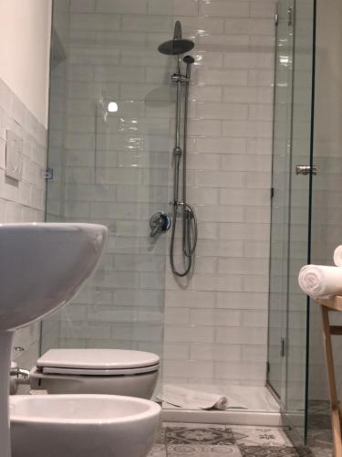a bathroom with a shower with a toilet and a sink at BnB Paolina in Siena