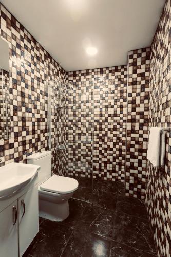 a bathroom with a toilet and a sink at Cheers Midtown Hostel in Istanbul