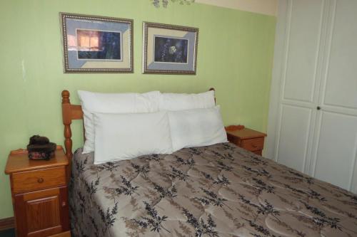 a bedroom with a bed and two pictures on the wall at Lajava Guest Lodge in Krugersdorp