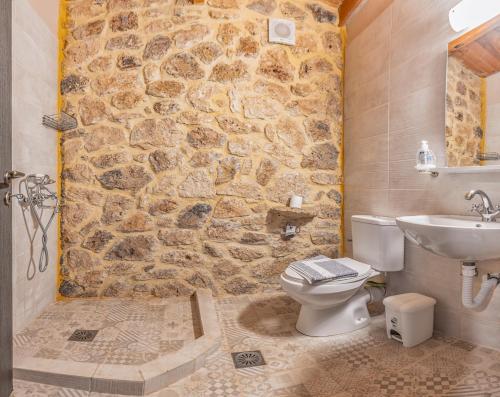 ケラトカンボスにあるKeratokampos Villaの石造りのバスルーム(トイレ、シンク付)