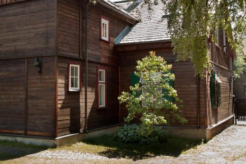 a christmas tree in front of a house at Ezera Maja in Liepāja