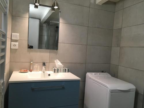 une salle de bain avec un lavabo et une machine à laver dans l'établissement Heart of Nice Harboor cosy and central, à Nice