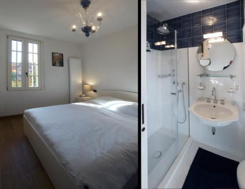a bathroom with a bed and a shower and a sink at Villa Contarini B&B in Venice-Lido