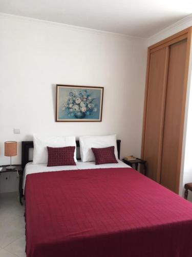 a bedroom with a large bed with a red blanket at SOL & MAR in Lagos